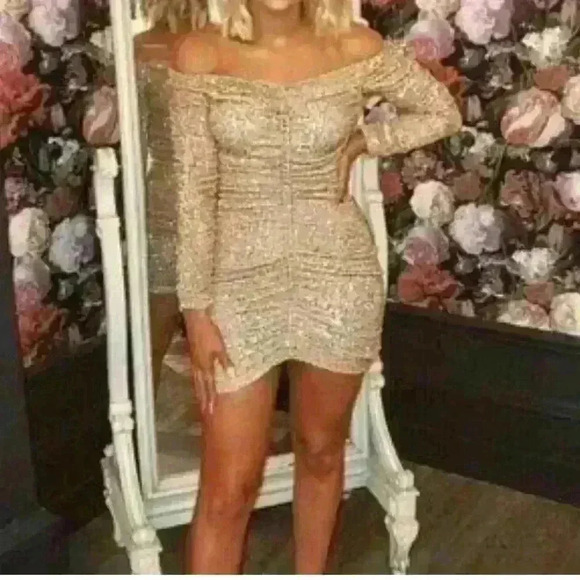 Bloggers favorite zara sequins rose gold mini dress sz medium - Picture 1 of 11